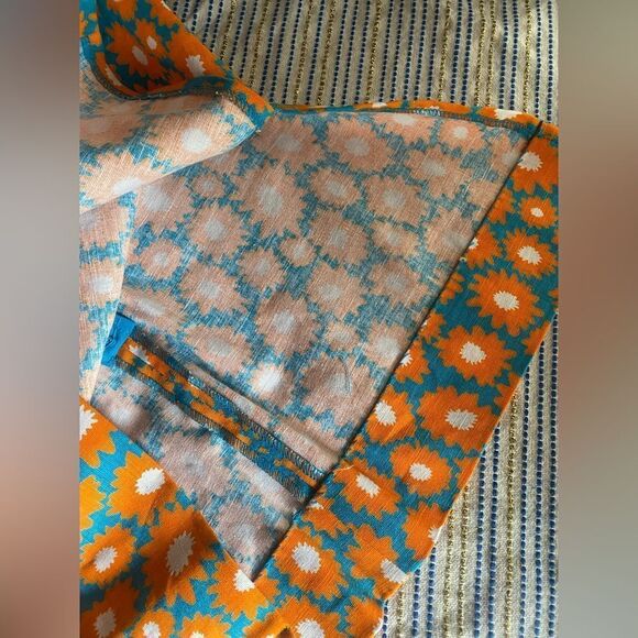 STAUD Atlas Top Sleeveless Orange Blue Daisy Linen Cotton Blend Shirt Sz 0 NWT - Picture 12 of 17